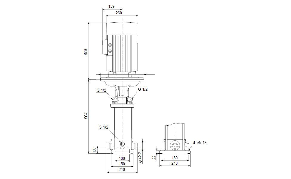 Grundfos 96521803 - CRN 5-24 S-P-T-E-HQQE | Multistage | SelfPriming | Centrifugal | Vertical | Horizontal