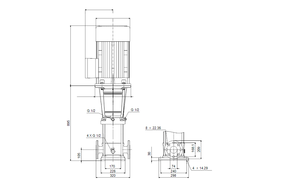Grundfos 92500352 - CR 32-5 A-G-A-E-HQQE | Multistage | Centrifugal | Vertical | Inline