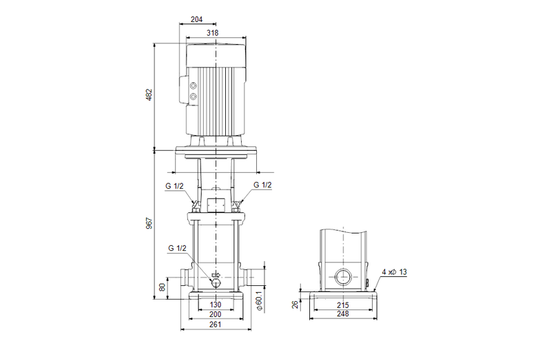 Grundfos 96512203 - CRN 10-17 S-P-A-V-HQQV | Multistage | SelfPriming | Centrifugal | Vertical | Horizontal