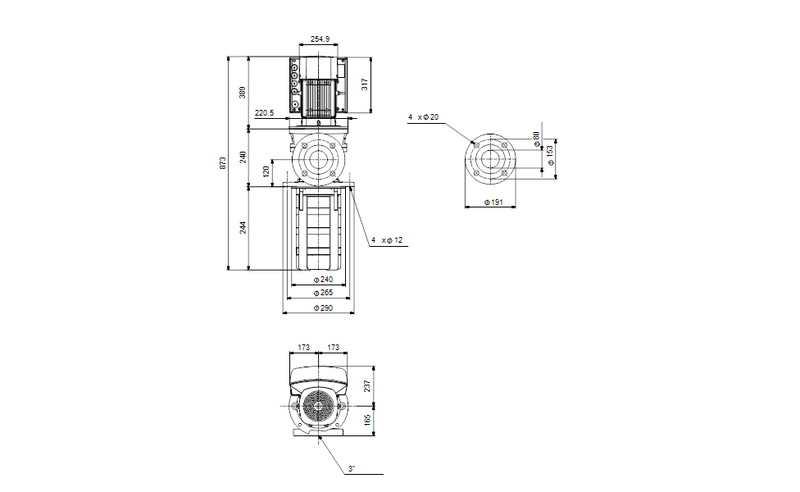 Grundfos 99528843 - MTRE 45-2/1-1 A-G-A-HUUV | Multistage | Immersible | SelfPriming | Centrifugal | Vertical Installation | Vertical