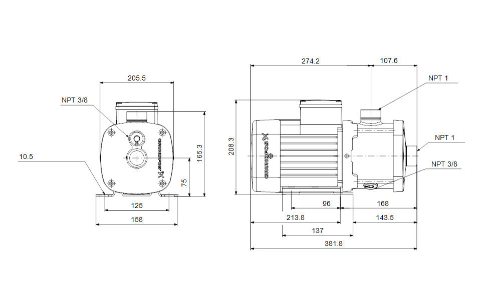 Grundfos 97568303 - CM 3-5 A-S-G-V-AQQV B-A-A-N | Multistage | Centrifugal | Horizontal