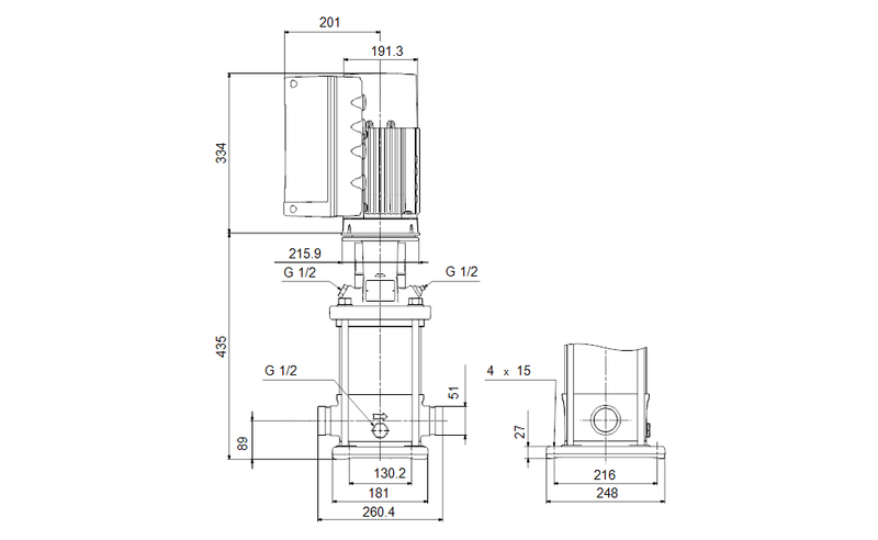 Grundfos 99392146 - CRNE 15-2 N-P-A-E-HQQE | Multistage | Centrifugal | Vertical | Inline