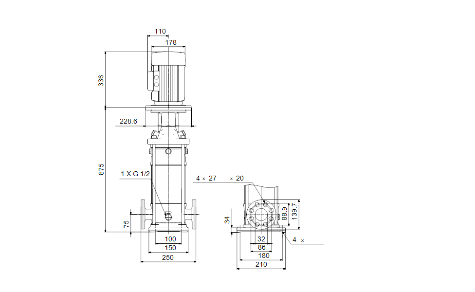 Grundfos 96758354 - CRN 1-27 A-FGJ-A-E-PQQE | Multistage | Centrifugal | Vertical | Inline