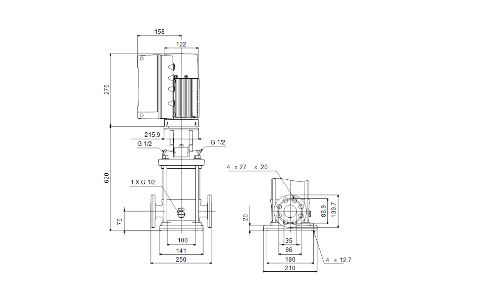 Grundfos 99204852 - CRE 3-19 P-FGJ-A-E-HQQE | Multistage | Centrifugal | Vertical | Inline