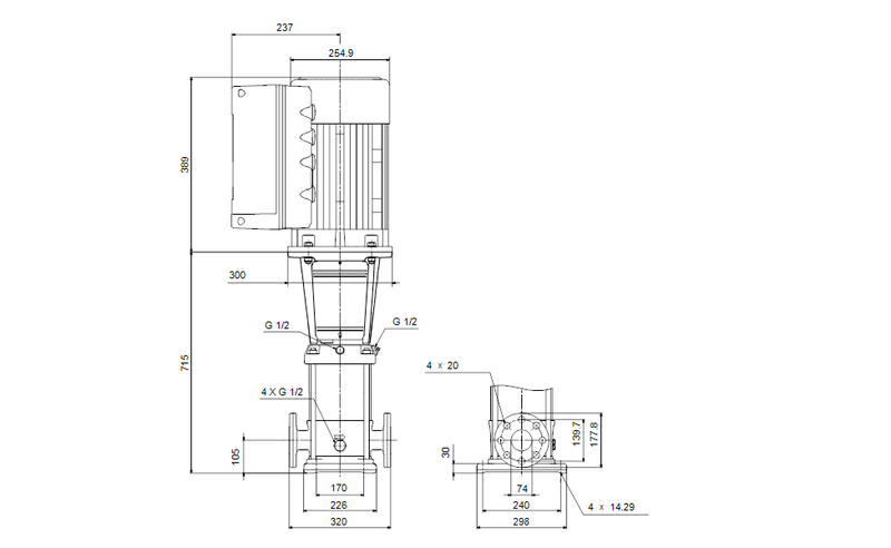 Grundfos 99762459 - CRNE 32-4-2 A-G-A-E-HQQE | Vertical | Multistage | Inline | Stainless Steel