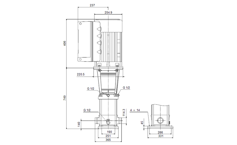 Grundfos 92735795 - CRNE 45-2-2 A-P-A-E-HQQE | Vertical | Multistage | Inline | Stainless Steel