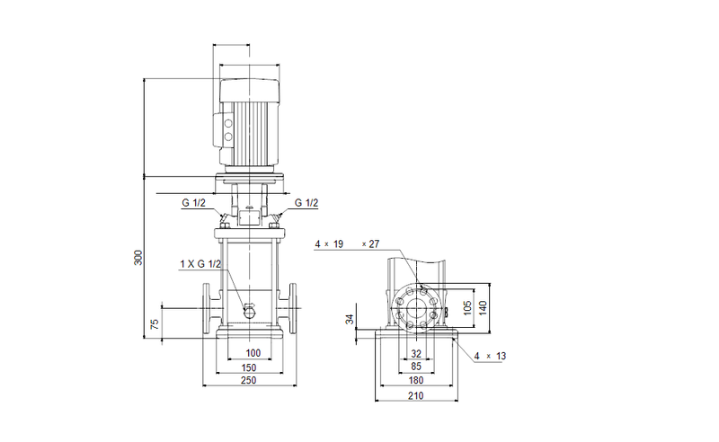 Grundfos 98160701 - CRN 1-4 A-FGJ-A-E-HQQE | Multistage | Centrifugal | Vertical | Inline