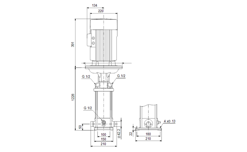 Grundfos 96521769 - CRN 5-34 S-P-T-E-HQQE | Multistage | SelfPriming | Centrifugal | Vertical | Horizontal