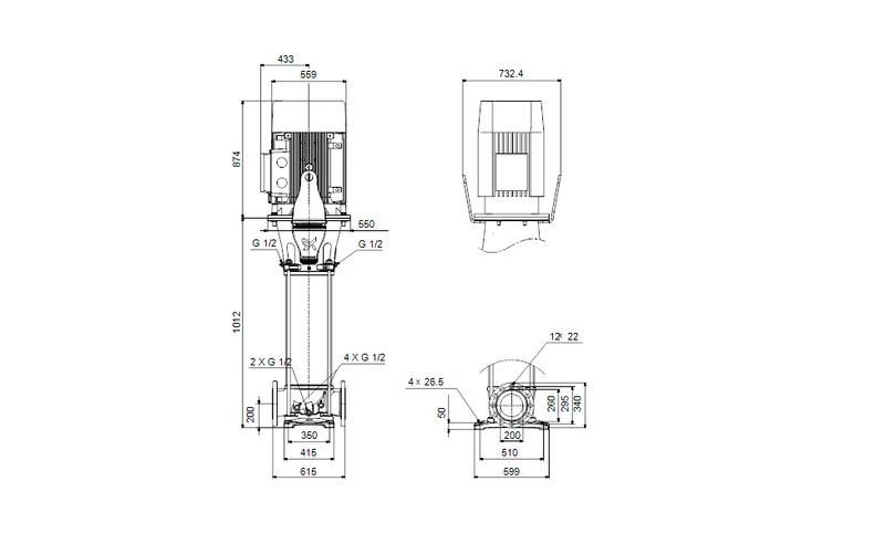 Grundfos 92905930 - CR 255-2 A-F-A-E-HQQE | Multistage | Centrifugal | Vertical | Inline