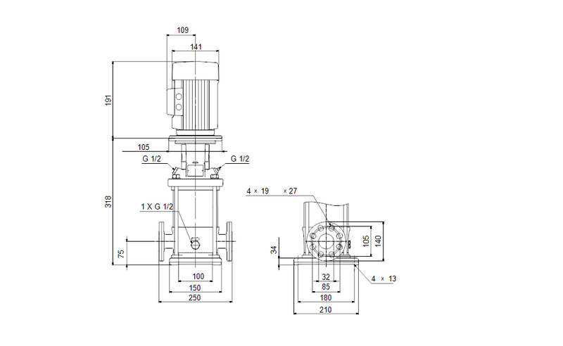 Grundfos 98673793 - CRN 1-5 A-FGJ-N-E-HQQE | Multistage | Centrifugal | Vertical | Inline