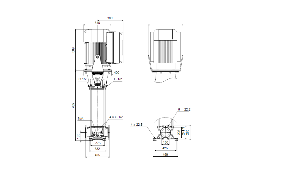 Grundfos 99266513 - CRE 155-1-1 N-G-A-E-HQQE | Multistage | Centrifugal | Vertical | Inline