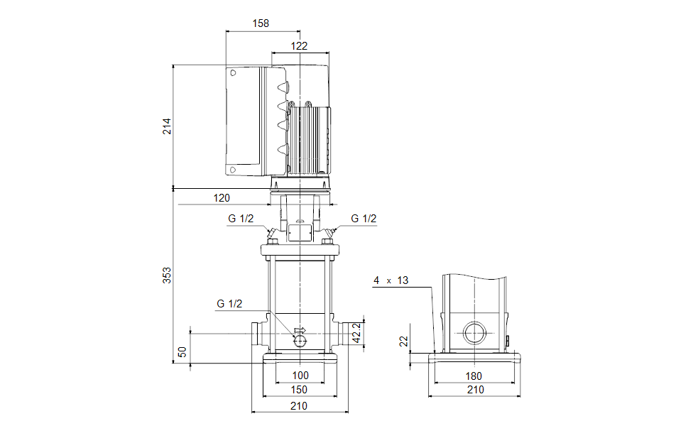 Grundfos 98389917 - CRNE 3-8 N-P-A-E-HQQE | Multistage | Centrifugal | Vertical | Inline