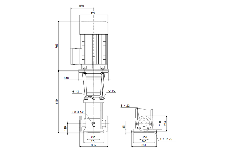 Grundfos 98256298 - CR 64-4-2 A-G-A-E-HQQE | Multistage | Centrifugal | Vertical | Inline