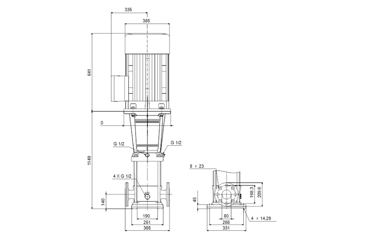 Grundfos 96419238 - CR 45-7-2 A-G-A-V-HQQV | Multistage | Centrifugal | Vertical | Inline