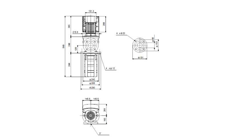 Grundfos 99077603 - MTRE 45-2/1-1 A-G-A-HUUV | Vertical | Multistage | Tank Mounted | Centrifugal